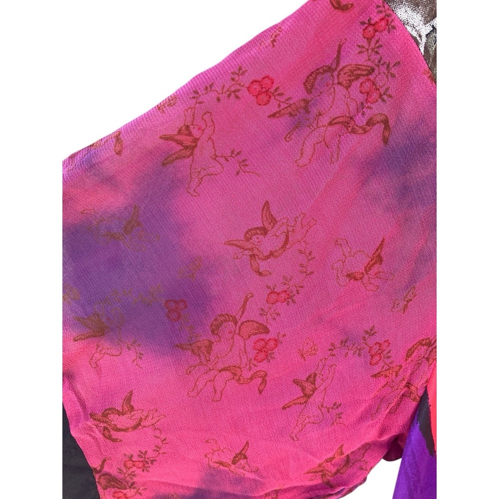 VTG Sterling Styles Patchwork Kimono Jacket Art Silk Cherub Floral Boho One Size - Picture 6 of 8